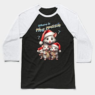 Funny Santa Opossums looking for trash Baseball T-Shirt